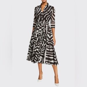 Samantha Sung Aster Zebra Pony 3/4 Sleeve Belted Midi Dress Black/White Size 6